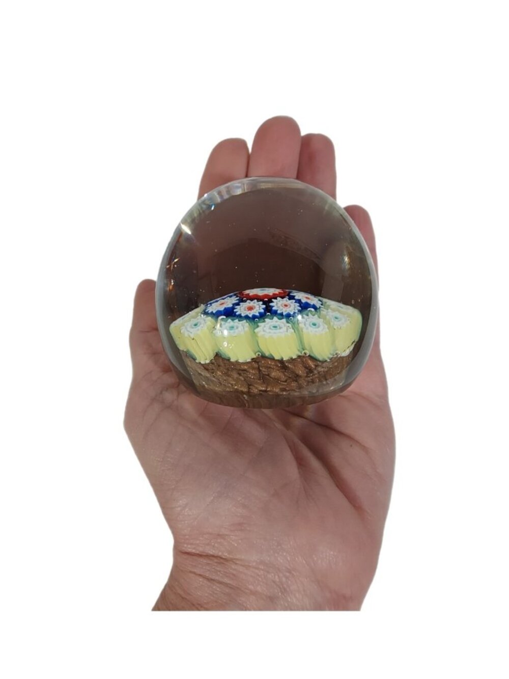 Paperweight Egg Shaped Millefiori Canes Yellow Cobalt Red Gold Flecking 2"Tall - Picture 16 of 16